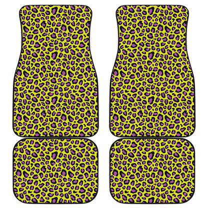 Yellow And Purple Leopard Pattern Print Front and Back Car Floor Mats