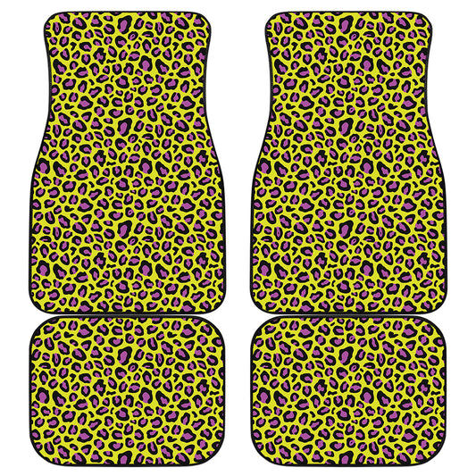 Yellow And Purple Leopard Pattern Print Front and Back Car Floor Mats