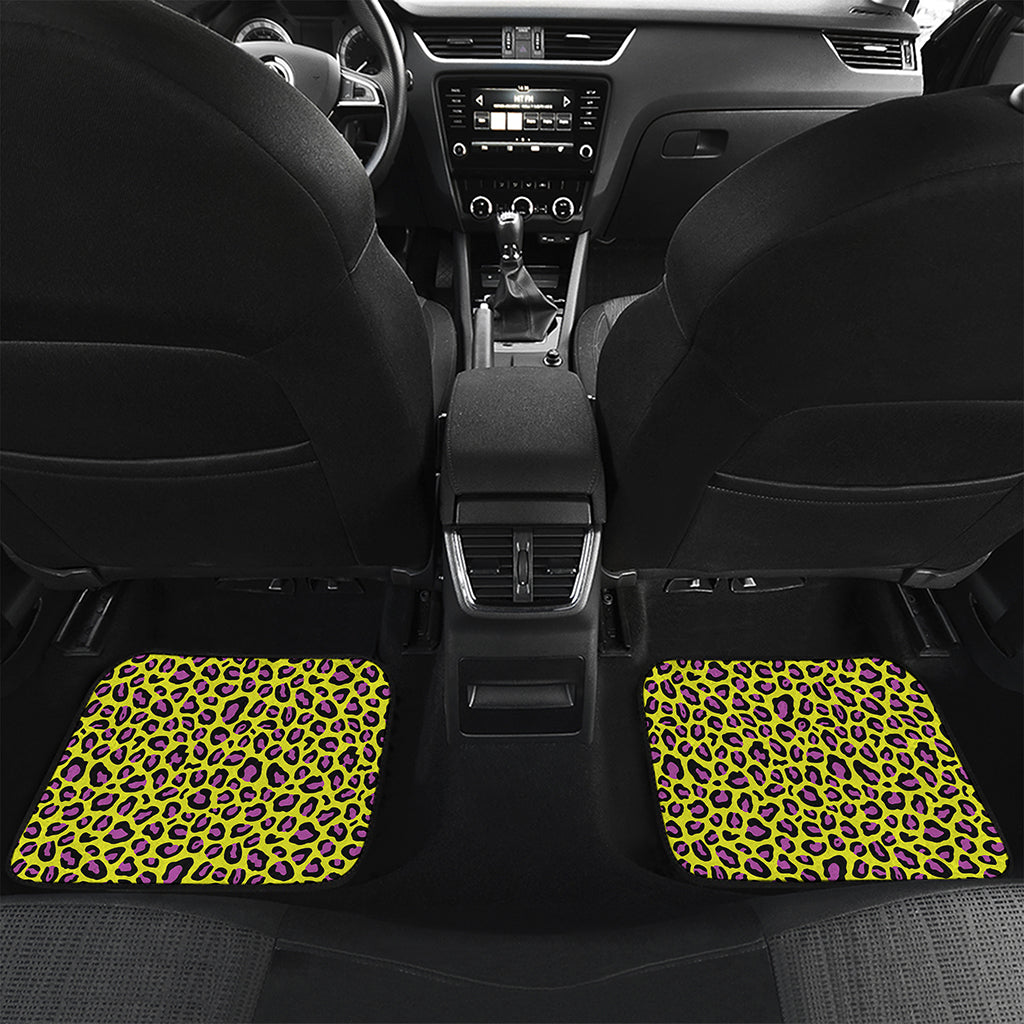 Yellow And Purple Leopard Pattern Print Front and Back Car Floor Mats