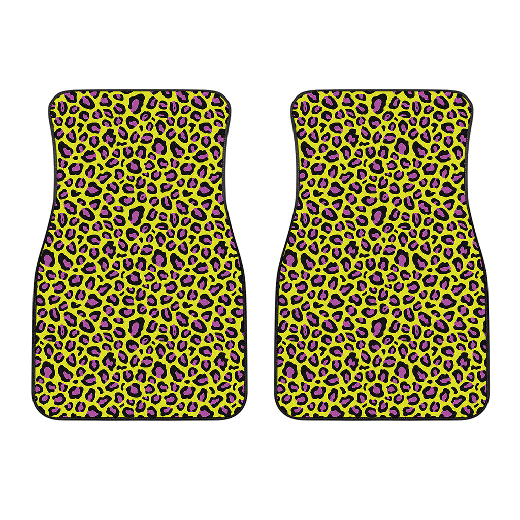 Yellow And Purple Leopard Pattern Print Front Car Floor Mats