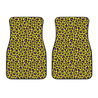 Yellow And Purple Leopard Pattern Print Front Car Floor Mats
