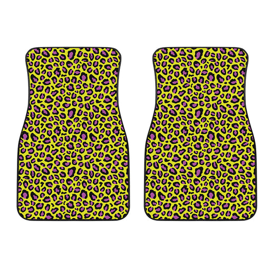 Yellow And Purple Leopard Pattern Print Front Car Floor Mats