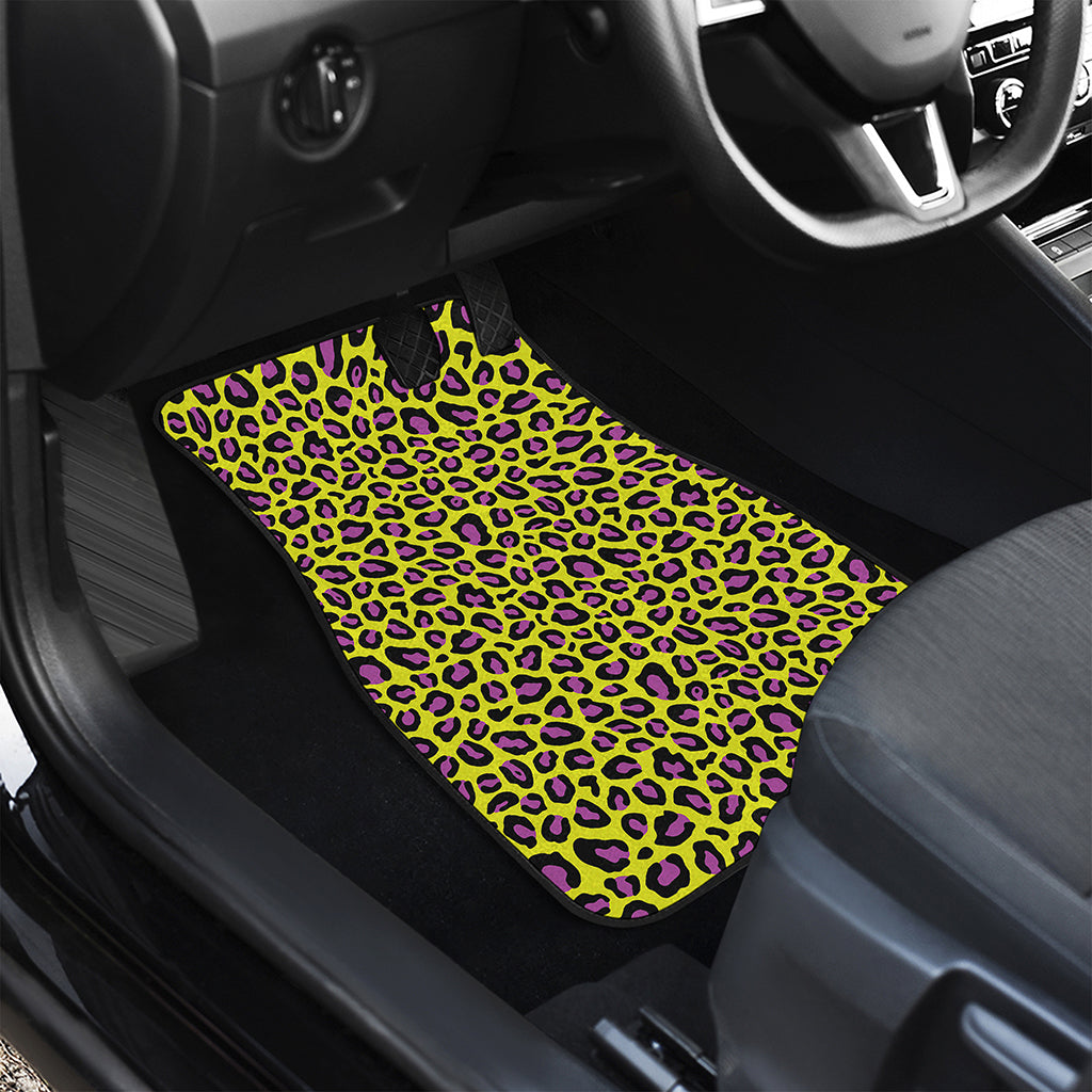 Yellow And Purple Leopard Pattern Print Front Car Floor Mats