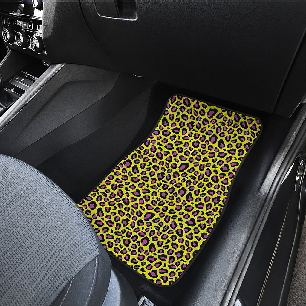 Yellow And Purple Leopard Pattern Print Front Car Floor Mats