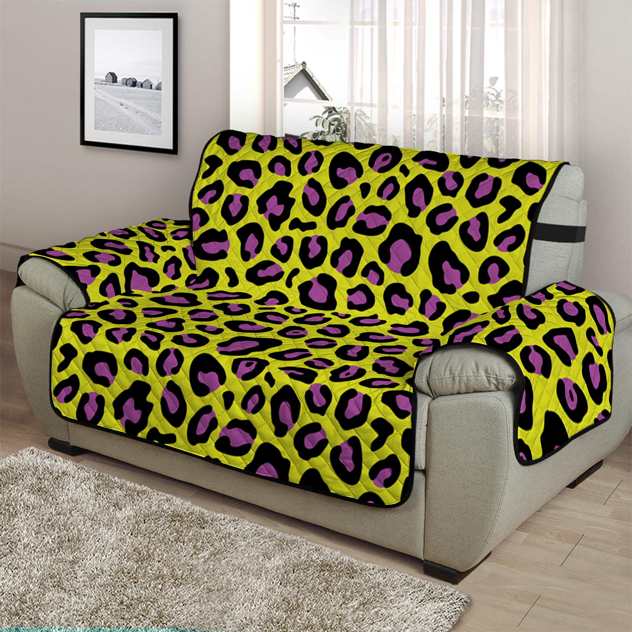 Yellow And Purple Leopard Pattern Print Half Sofa Protector