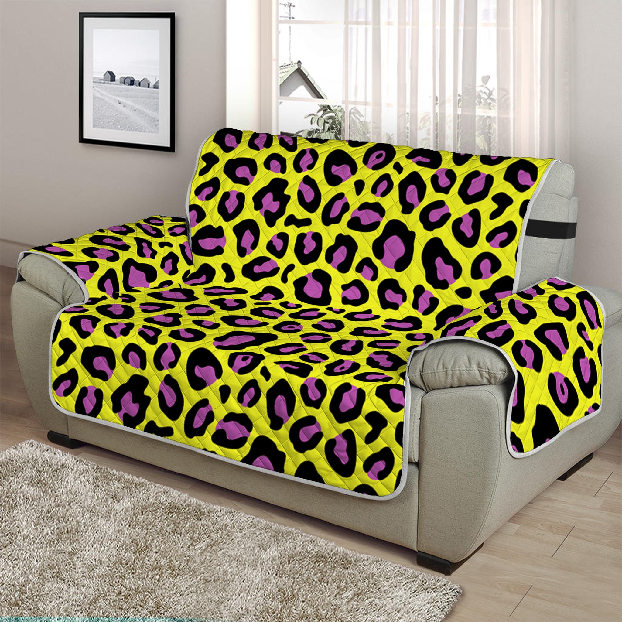 Yellow And Purple Leopard Pattern Print Half Sofa Protector