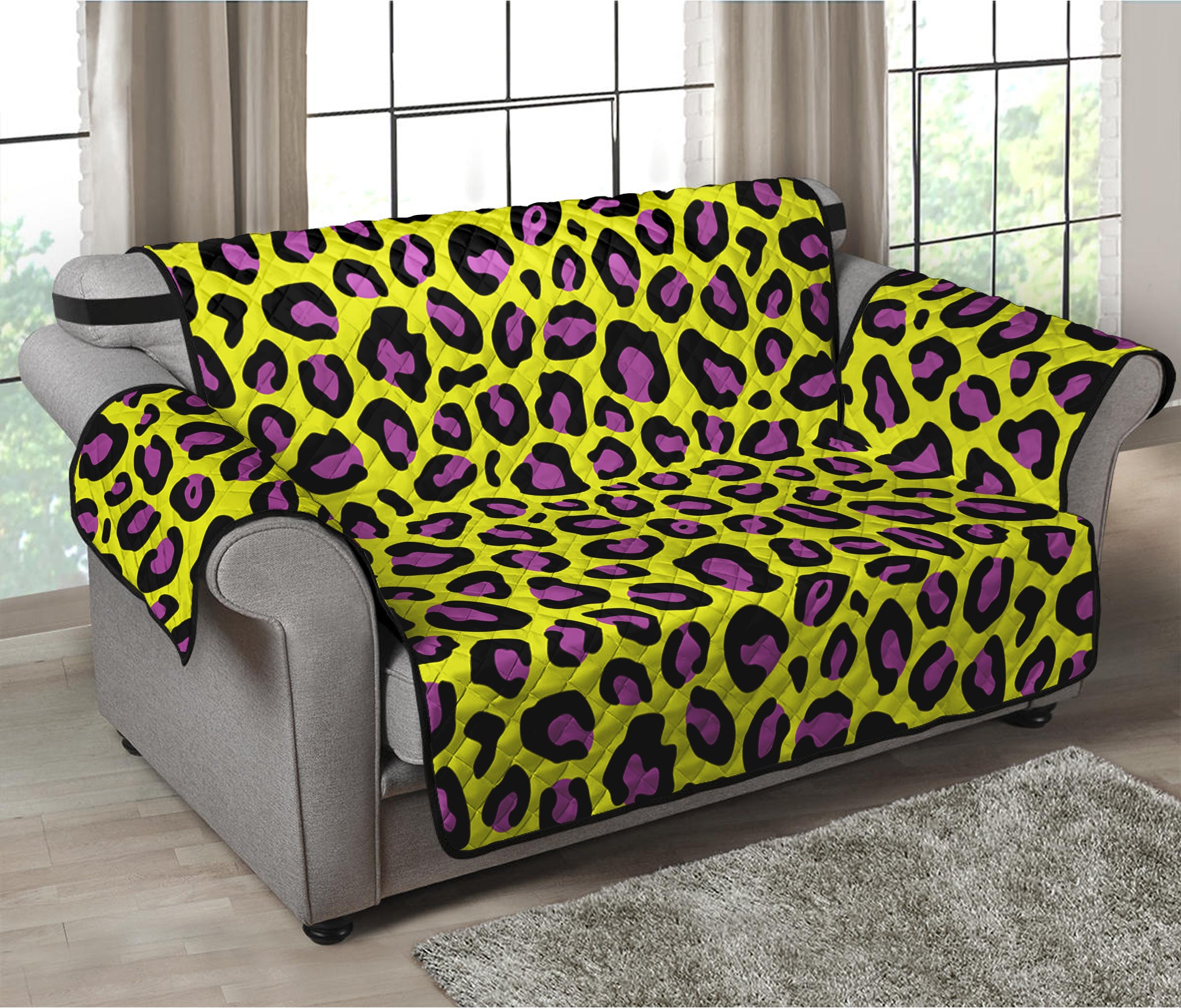 Yellow And Purple Leopard Pattern Print Loveseat Protector