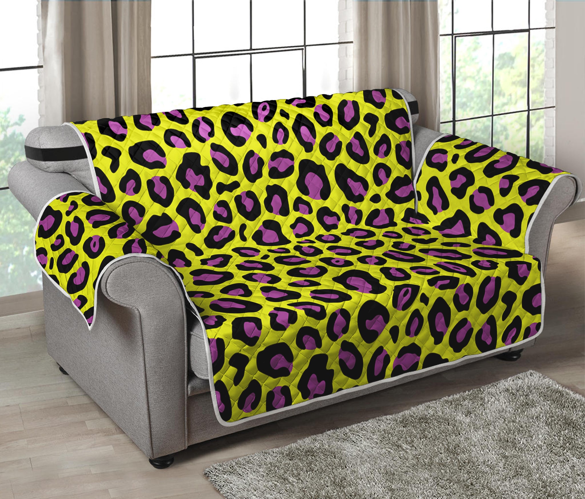 Yellow And Purple Leopard Pattern Print Loveseat Protector