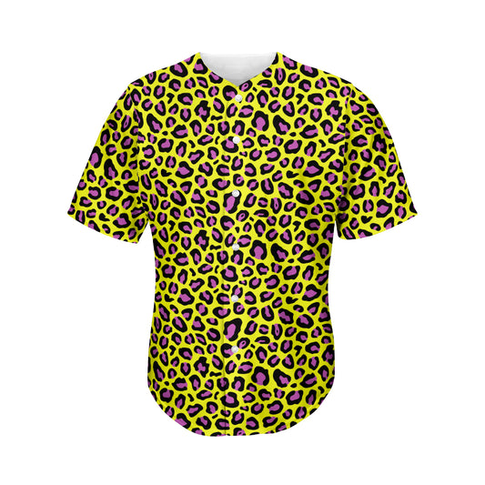 Yellow And Purple Leopard Pattern Print Men's Baseball Jersey