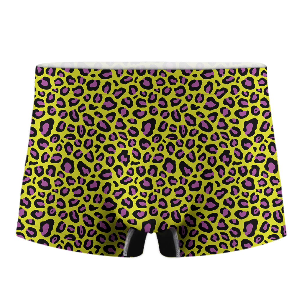 Yellow And Purple Leopard Pattern Print Men's Boxer Briefs