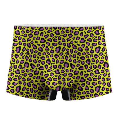 Yellow And Purple Leopard Pattern Print Men's Boxer Briefs