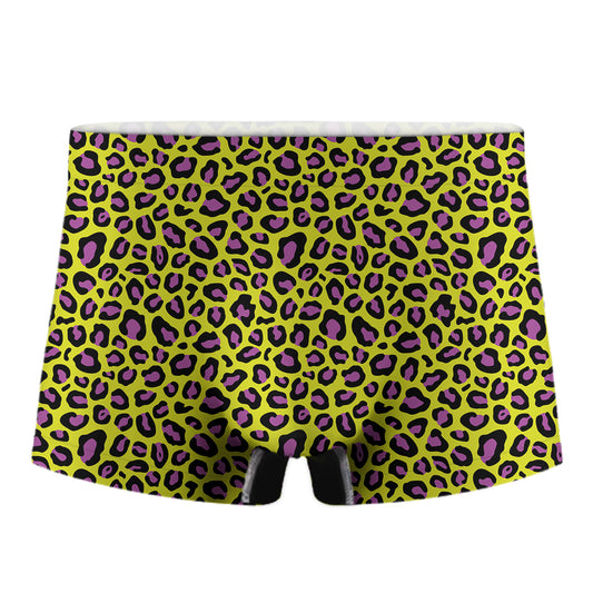 Yellow And Purple Leopard Pattern Print Men's Boxer Briefs
