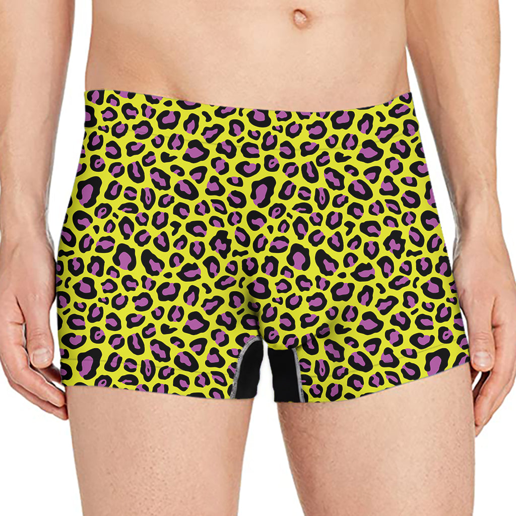Yellow And Purple Leopard Pattern Print Men's Boxer Briefs