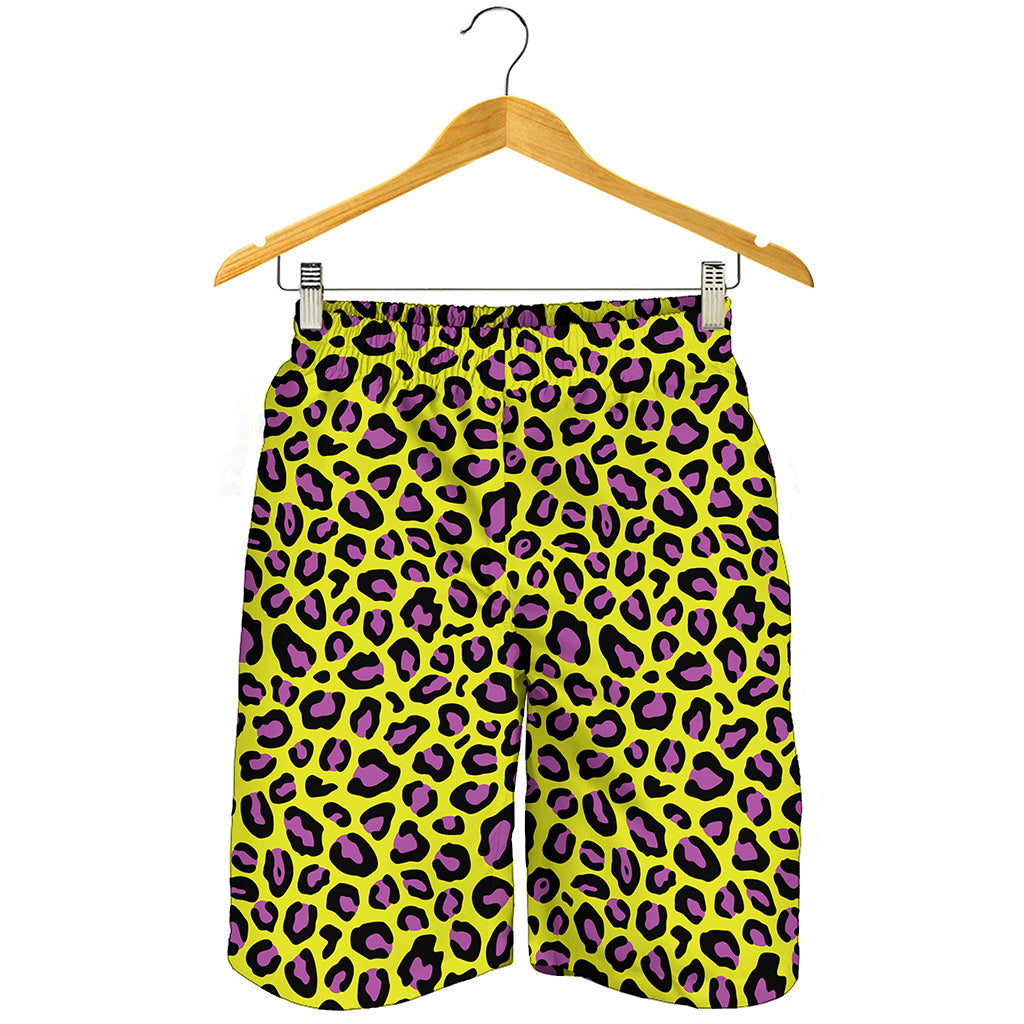 Yellow And Purple Leopard Pattern Print Men's Shorts
