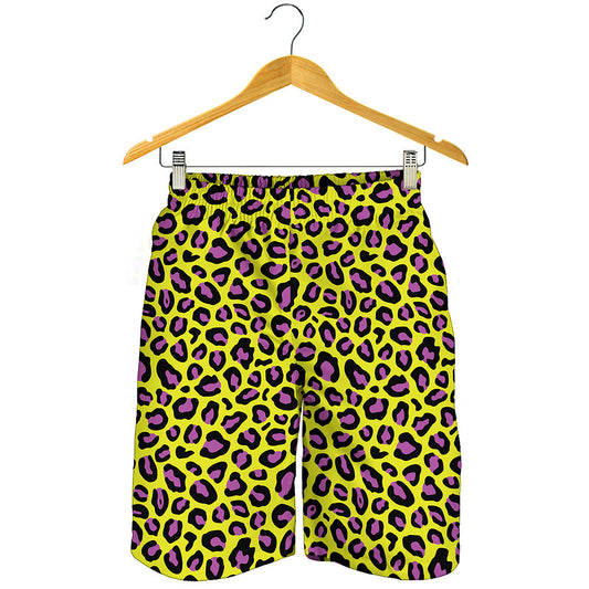 Yellow And Purple Leopard Pattern Print Men's Shorts