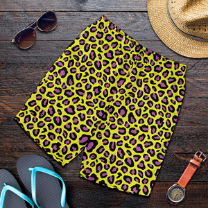 Yellow And Purple Leopard Pattern Print Men's Shorts