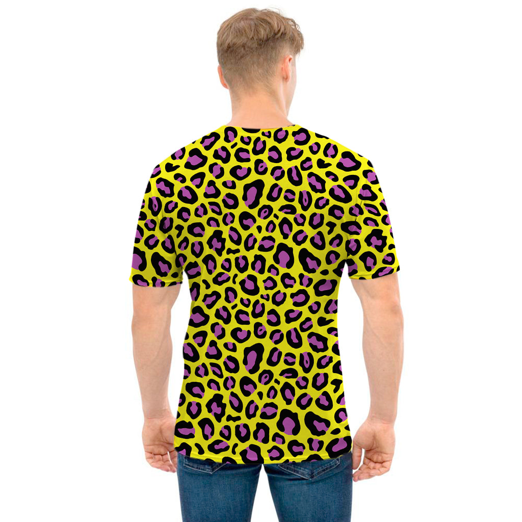 Yellow And Purple Leopard Pattern Print Men's T-Shirt