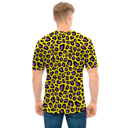 Yellow And Purple Leopard Pattern Print Men's T-Shirt