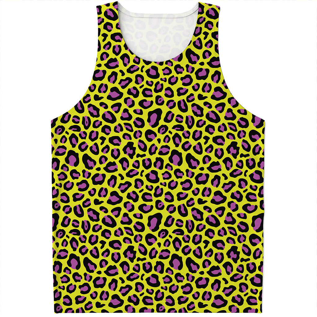 Yellow And Purple Leopard Pattern Print Men's Tank Top