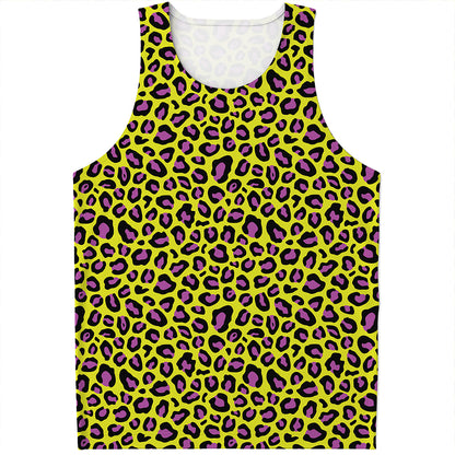 Yellow And Purple Leopard Pattern Print Men's Tank Top