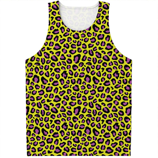 Yellow And Purple Leopard Pattern Print Men's Tank Top
