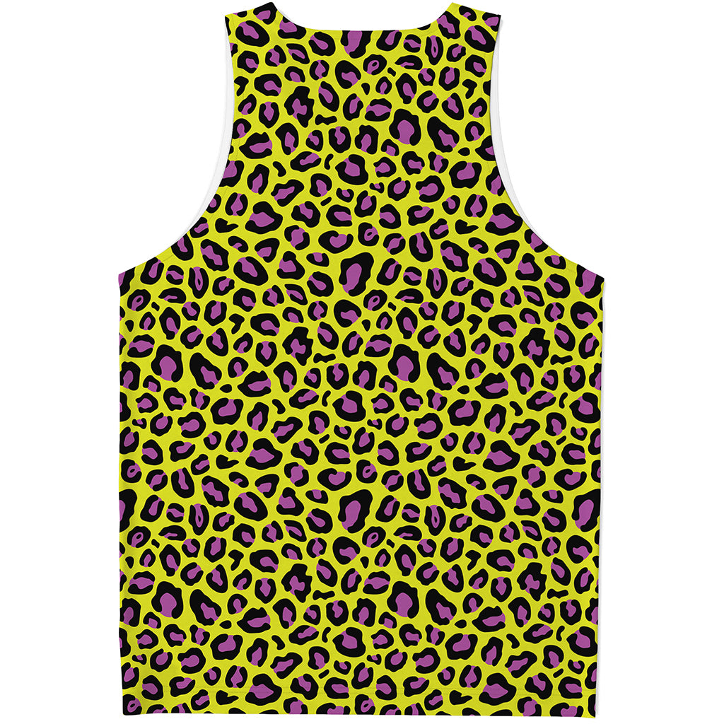 Yellow And Purple Leopard Pattern Print Men's Tank Top