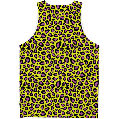 Yellow And Purple Leopard Pattern Print Men's Tank Top