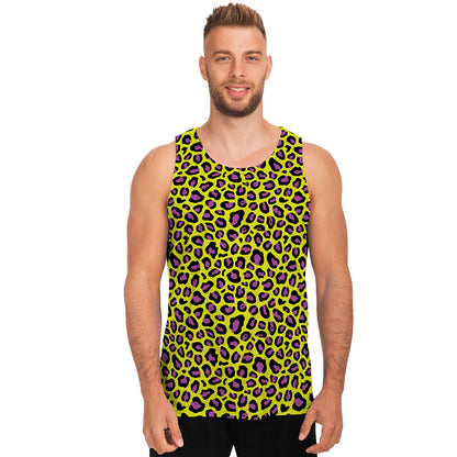 Yellow And Purple Leopard Pattern Print Men's Tank Top