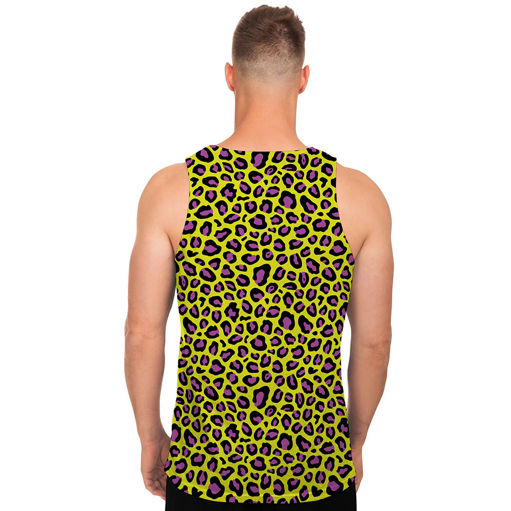 Yellow And Purple Leopard Pattern Print Men's Tank Top