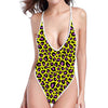 Yellow And Purple Leopard Pattern Print One Piece High Cut Swimsuit