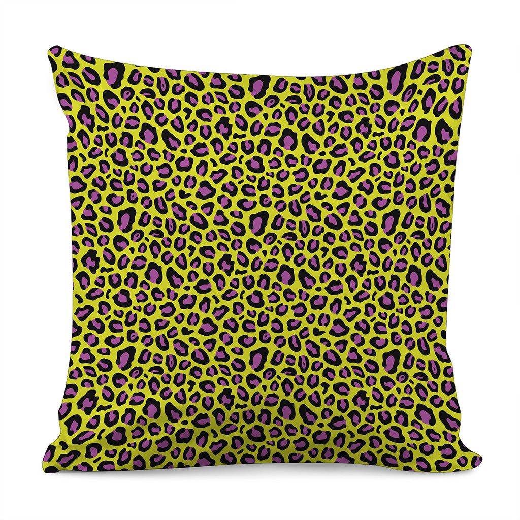 Yellow And Purple Leopard Pattern Print Pillow Cover