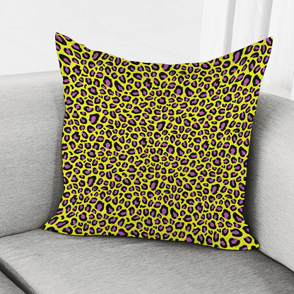 Yellow And Purple Leopard Pattern Print Pillow Cover