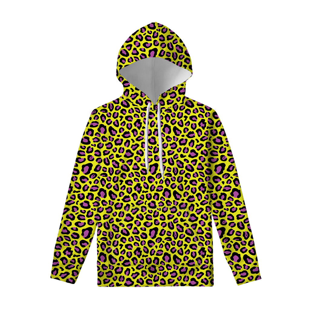 Yellow And Purple Leopard Pattern Print Pullover Hoodie