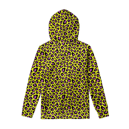 Yellow And Purple Leopard Pattern Print Pullover Hoodie
