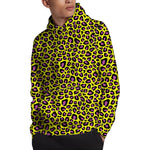 Yellow And Purple Leopard Pattern Print Pullover Hoodie