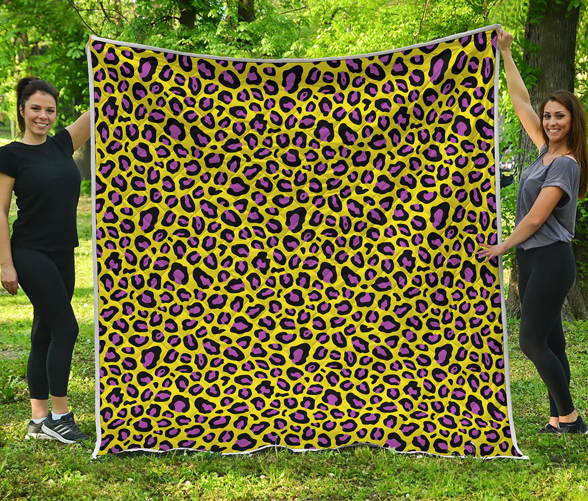 Yellow And Purple Leopard Pattern Print Quilt