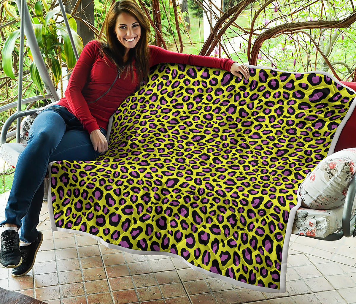 Yellow And Purple Leopard Pattern Print Quilt