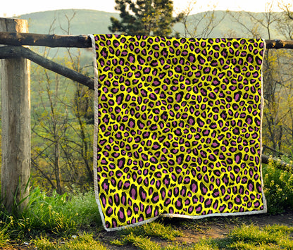 Yellow And Purple Leopard Pattern Print Quilt