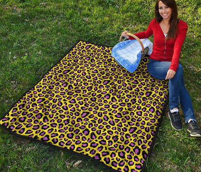 Yellow And Purple Leopard Pattern Print Quilt