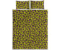 Yellow And Purple Leopard Pattern Print Quilt Bed Set