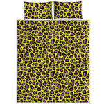 Yellow And Purple Leopard Pattern Print Quilt Bed Set