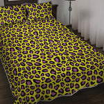 Yellow And Purple Leopard Pattern Print Quilt Bed Set