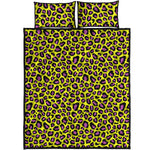 Yellow And Purple Leopard Pattern Print Quilt Bed Set