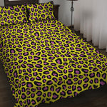 Yellow And Purple Leopard Pattern Print Quilt Bed Set