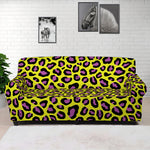 Yellow And Purple Leopard Pattern Print Sofa Cover