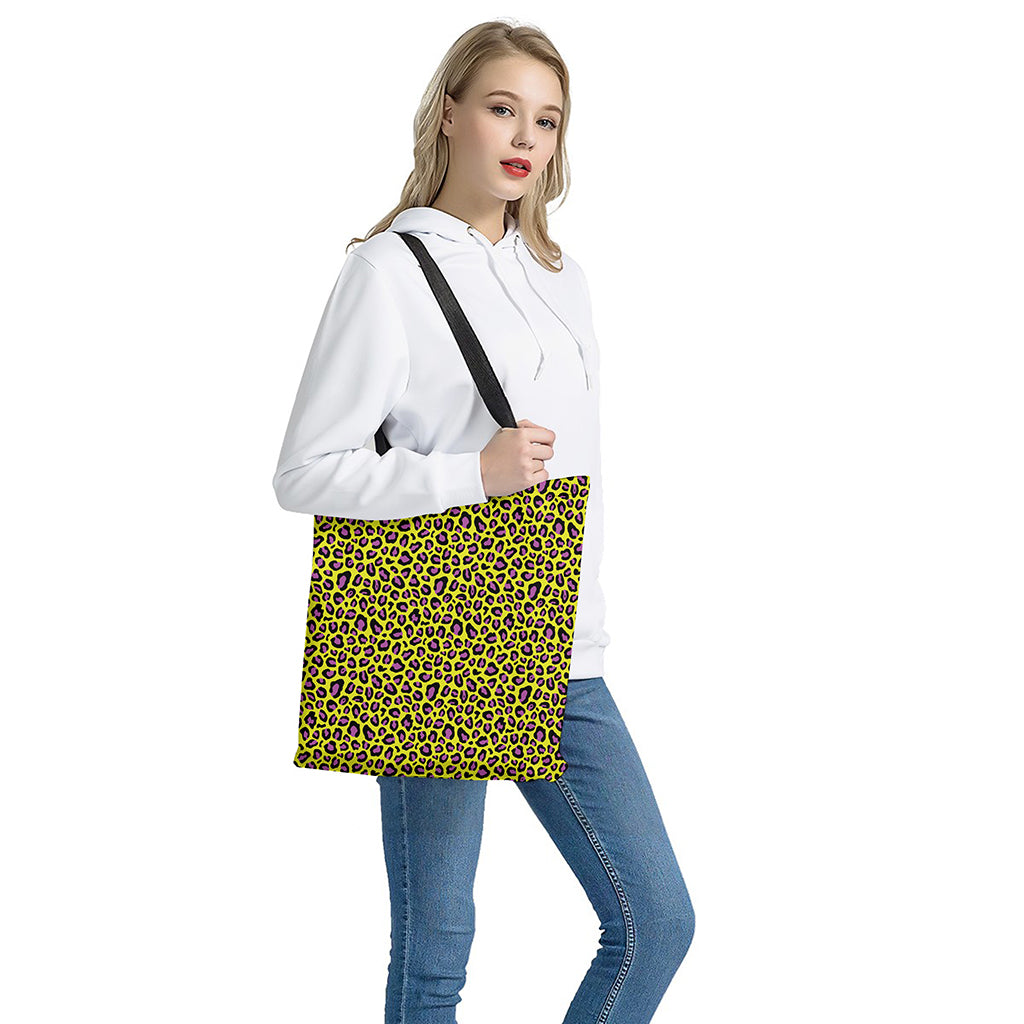 Yellow And Purple Leopard Pattern Print Tote Bag