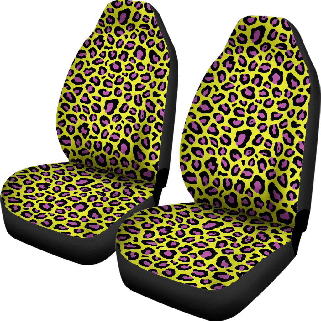 Yellow And Purple Leopard Pattern Print Universal Fit Car Seat Covers