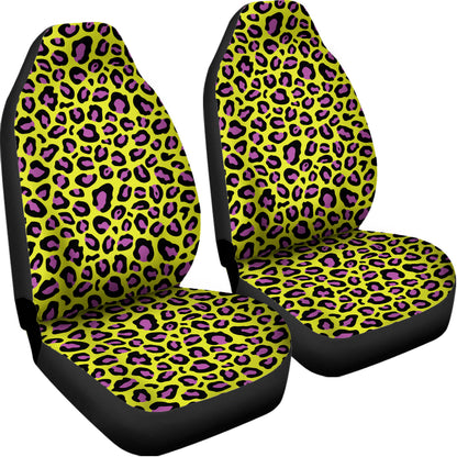 Yellow And Purple Leopard Pattern Print Universal Fit Car Seat Covers
