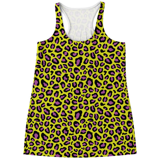 Yellow And Purple Leopard Pattern Print Women's Racerback Tank Top