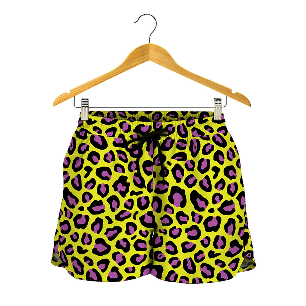 Yellow And Purple Leopard Pattern Print Women's Shorts
